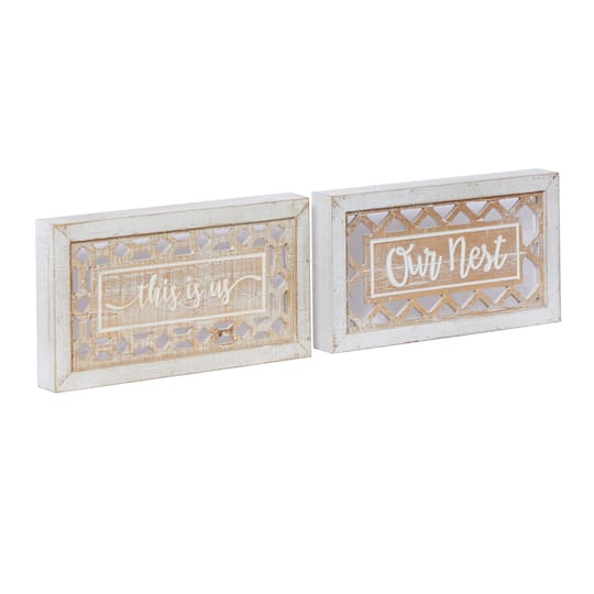 Set of 2 Beige Wood Farmhouse Sign Wall Decor